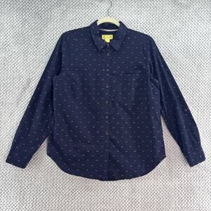 Maeve Button Front Clip Dot Shirt Womens US10 Blue Roll Tab Long Sleeves